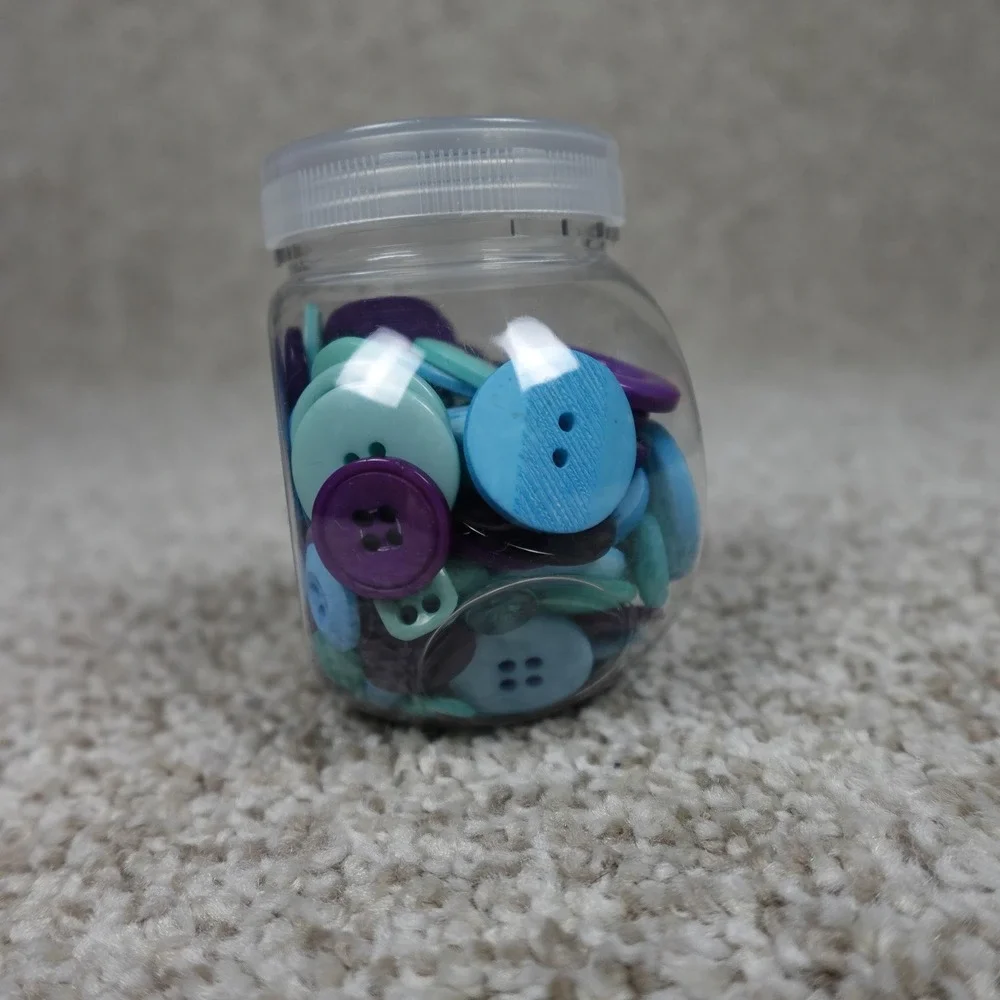 Blue Purple Teal Assorted Craft Buttons 4oz Jar Mixed Sizes 2 & 4 Hole 540001007
